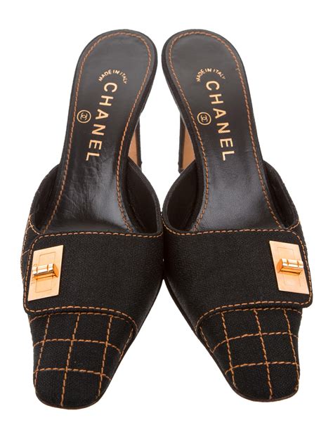 chanel heeled mules|chanel quilted wedges.